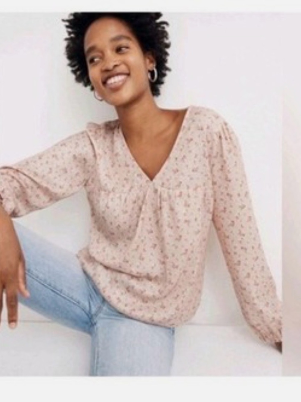 Madewell baby's breath satin puff sleeve v neck top
